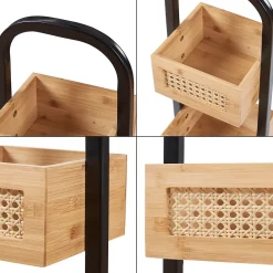 [En.Casa] Étagère de salle de bain Tervola 73x23x18,5cm noir naturel aspect rotin en.casa