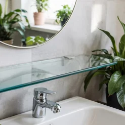 Tulup Étagère De Salle 90x13 cm Au-Dessus Du Lavabo Avec Supports En Métal Chromé