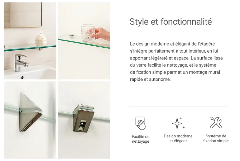 Tulup Étagère De Salle 90x13 cm Au-Dessus Du Lavabo Avec Supports En Métal Chromé