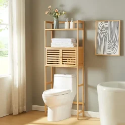 Etagère Salle De Bains|[En.Casa] Étagère de toilette Haugesund bambou 158 x 60 x 26 cm naturel en.casa