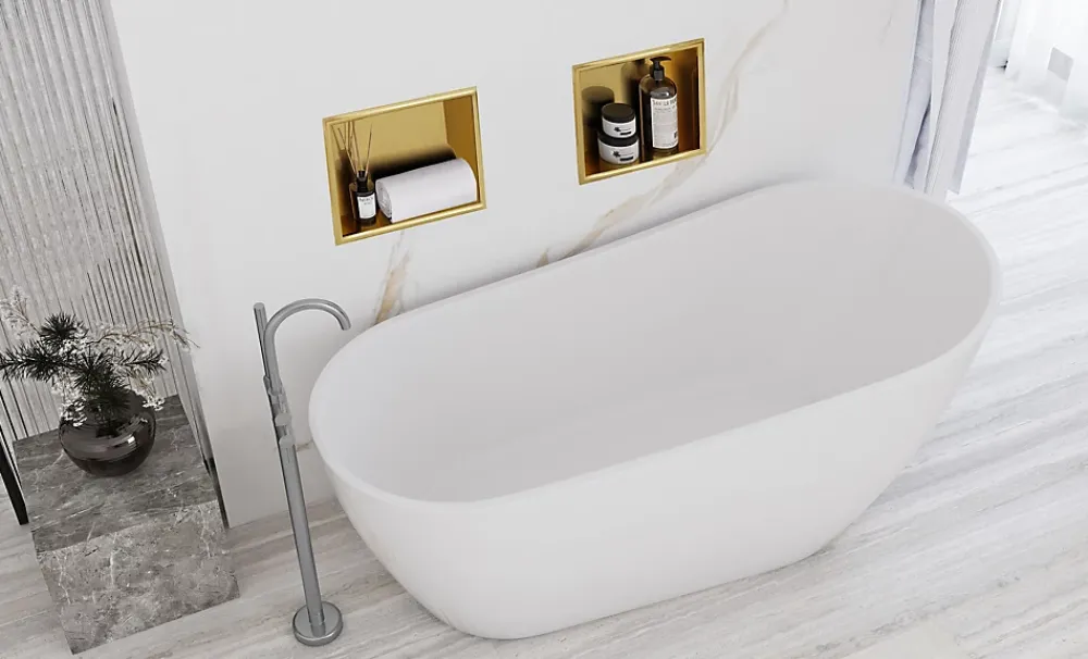 Etagère Salle De Bains|Rea ÉTAGÈRE D'ENCASTREMENT POUR SALLE DE BAINS 7 30X30X10 BRUSH GOLD