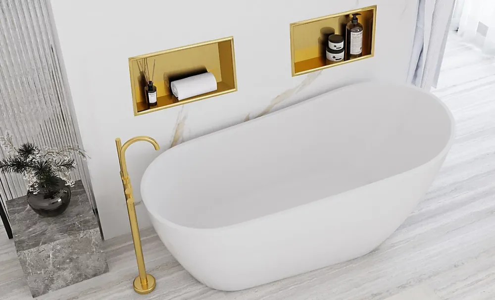 Etagère Salle De Bains|Rea ÉTAGÈRE D'ENCASTREMENT POUR SALLE DE BAINS 8 30X45X10 BRUSH GOLD