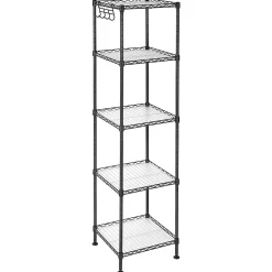 Etagère Salle De Bains|Calicosy Étagère en métal noir avec grille de rangement modulable - L30 x H121 cm