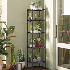 Etagère Salle De Bains|Calicosy Étagère en métal noir avec grille de rangement modulable - L30 x H121 cm