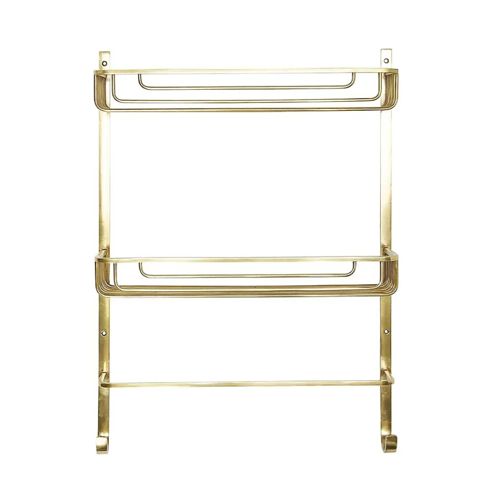 Signature Étagère Murale 2 Niveaux avec Porte-Serviettes en Laiton Dorée - L42 x H56cm
