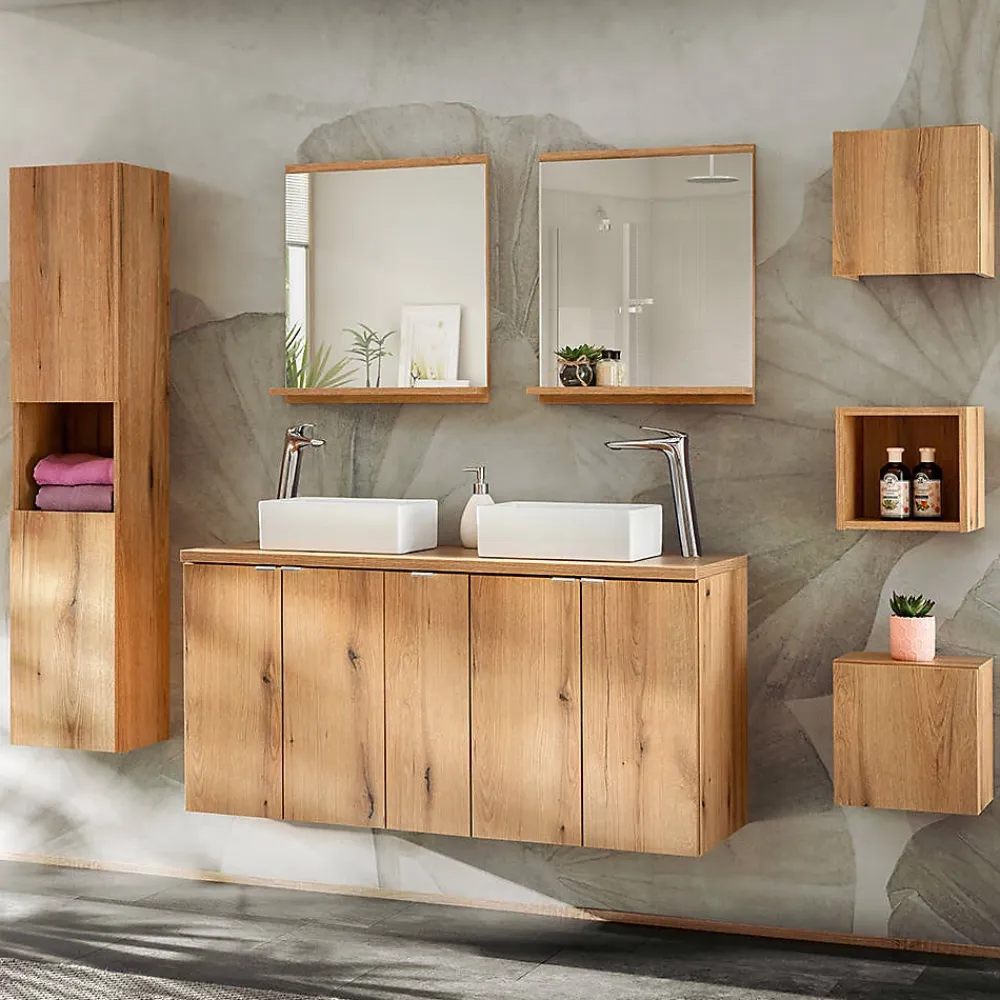 [En.Casa] Étagère murale de salle de bain Newport 27 x 25 x 21 cm effet chêne en.casa