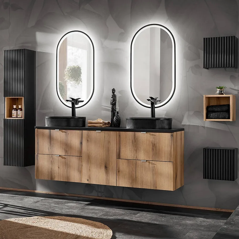 [En.Casa] Étagère murale de salle de bain Newport 27 x 25 x 21 cm effet chêne en.casa