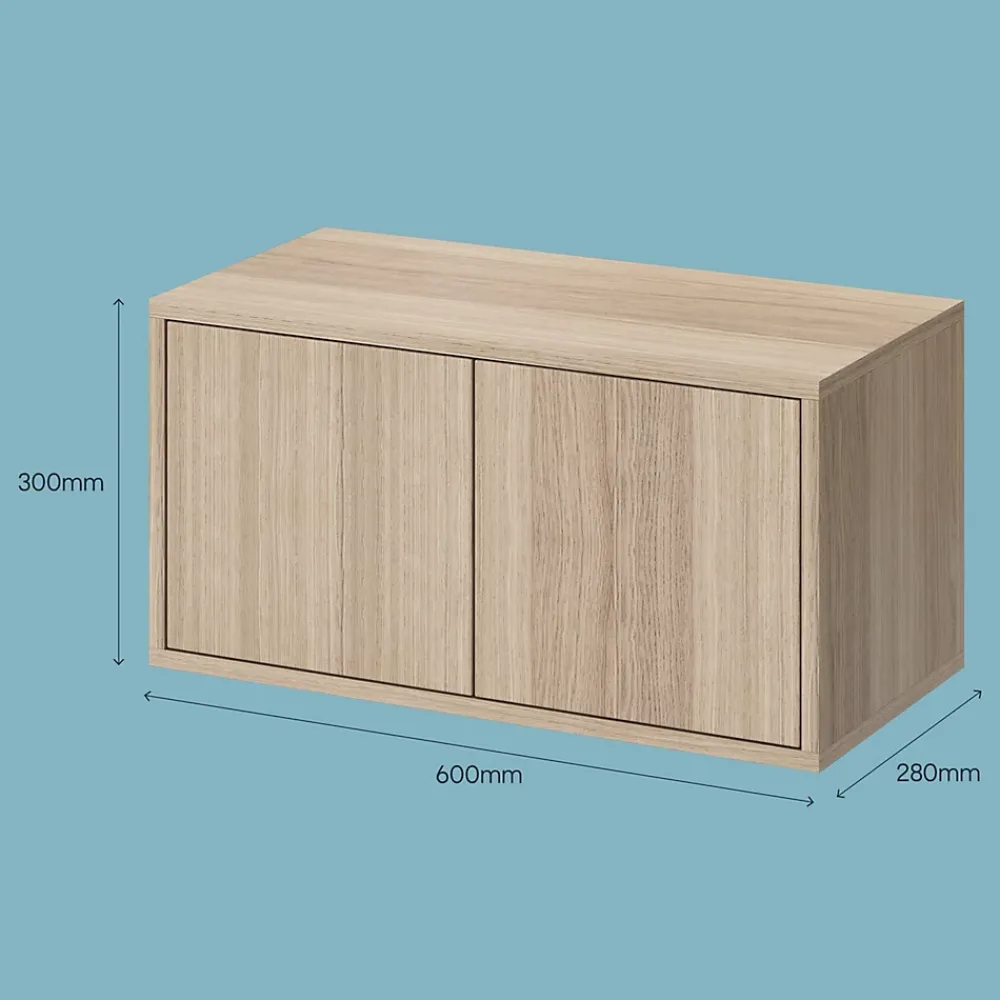 GoodHome Étagère murale rectangulaire avec portes Rigga effet chêne L. 60 cm
