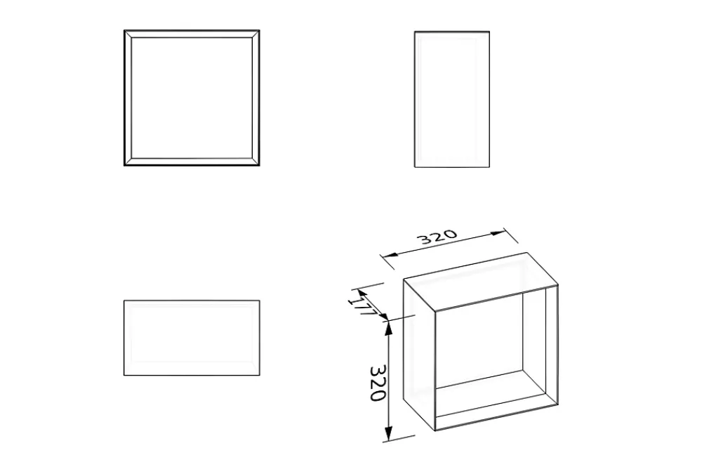 Bernstein Étagère murale suspendue carré design en MDF, résistant à l'humidité, laqué 7 fois - 32x32x17,7cm - ARCTIC 320 - Blanc mat