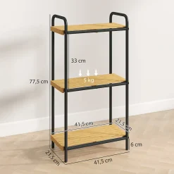 Homcom Étagère salle de bain bambou verni 3 niveaux autoportante cadre acier noir