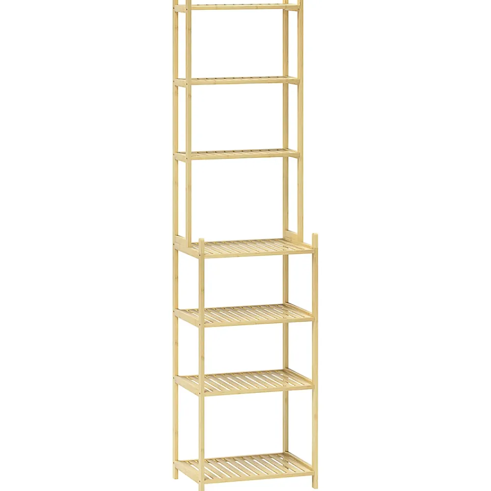 Homcom Étagère salle de bain bois bambou verni 7 niveaux étagères à lattes dim. 44 x 33 x 180 cm