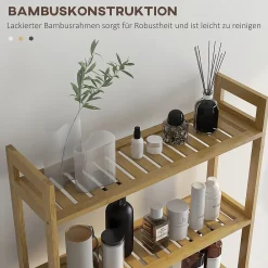 Etagère Salle De Bains|ProximaX Étagère WC autoportante 3 niveaux en bambou naturel, meuble salle de bain gain de place avec système anti-basculement