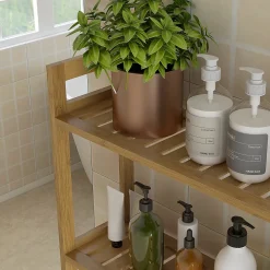 Etagère Salle De Bains|ProximaX Étagère WC autoportante 3 niveaux en bambou naturel, meuble salle de bain gain de place avec système anti-basculement