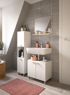 Meuble Sous Lavabo|Chb Collection Tambo - Ensemble de 3 meubles de salle de bains (L/H/P : 102x186x33 cm) en mélaminé blanc, vasque non incluse