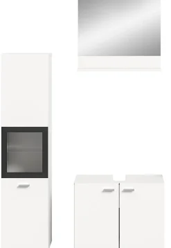 Chb Collection Tambo - Ensemble de 3 meubles de salle de bains (L/H/P : 102x186x33 cm) en mélaminé blanc, vasque non incluse