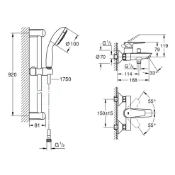 Grohe Tempesta 100 ensemble de douche 3 jets + mitigeur monocommande bain/douche, chrome (23914001-28789002)