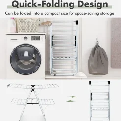 Giantex étendoir à Linge à 2 Niveaux,avec Barre de Support Réglable,26 Pinces,Cintre à Linge Pliable,Gain de Place et Collapsible