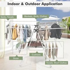 Giantex étendoir à Linge à 2 Niveaux,avec Barre de Support Réglable,26 Pinces,Cintre à Linge Pliable,Gain de Place et Collapsible