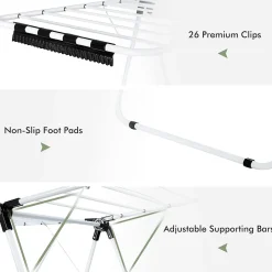 Giantex étendoir à Linge à 2 Niveaux,avec Barre de Support Réglable,26 Pinces,Cintre à Linge Pliable,Gain de Place et Collapsible