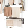 Etendoir À Linge|Giantex étendoir à Linge 4 Niveaux Support Pliable avec 3 Plateaux Rétractables 1 étagère à Chaussures Inférieure