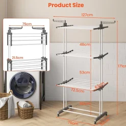 Etendoir À Linge|Giantex étendoir à Linge 4 Niveaux Support Pliable avec 3 Plateaux Rétractables 1 étagère à Chaussures Inférieure