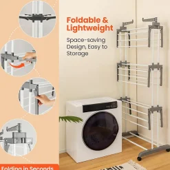 Etendoir À Linge|Giantex étendoir à Linge 4 Niveaux Support Pliable avec 3 Plateaux Rétractables 1 étagère à Chaussures Inférieure