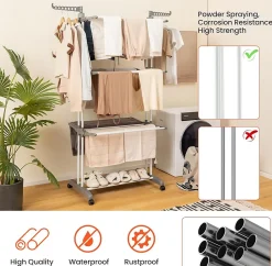 Etendoir À Linge|Giantex étendoir à Linge 4 Niveaux Support Pliable avec 3 Plateaux Rétractables 1 étagère à Chaussures Inférieure