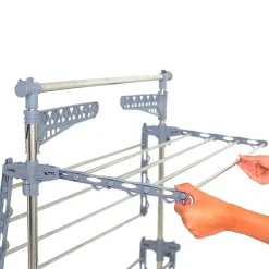 Etendoir À Linge|Kitchen Move Étendoir à linge multifonction sur roulettes grande capacité 30 m d'étendage, 4 niveaux et 2 portes-cintres, gris et inox, Extra