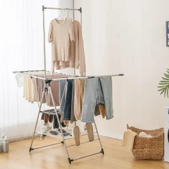 Giantex Étendoir à Linge Pliable à 6 Niveaux Réglable en Hauteur avec Cintres Suspendus en Hauteur et Clips Latéraux Séchoir à Ailes