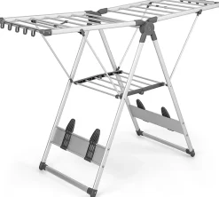 Giantex Étendoir à Linge Pliable à 2 Niveaux en Aluminium avec Ailes Réglables en Hauteur 21 Rails de Séchage 10 Pinces