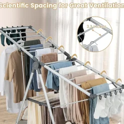 Giantex Étendoir à Linge Pliable à 2 Niveaux en Aluminium avec Ailes Réglables en Hauteur 21 Rails de Séchage 10 Pinces