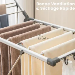 Giantex Étendoir à Linge Pliable à 2 Niveaux en Aluminium avec Ailes Réglables en Hauteur 21 Rails de Séchage 10 Pinces