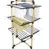 Kitchen Move Étendoir à linge pliable 30 m d'étendage sur 3 niveaux avec roulettes, acier noir et effet bois, Willis