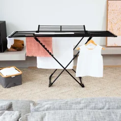Kitchen Move Étendoir à linge pliable 27 m d'étendage avec 4 ailes, noir sur roulettes, Umea
