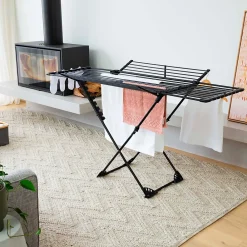 Kitchen Move Étendoir à linge pliable 27 m d'étendage avec 4 ailes, noir sur roulettes, Umea
