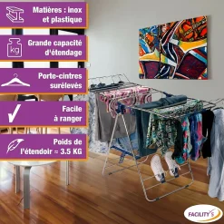 Facility'S Étendoir à linge pliable avec porte cintres