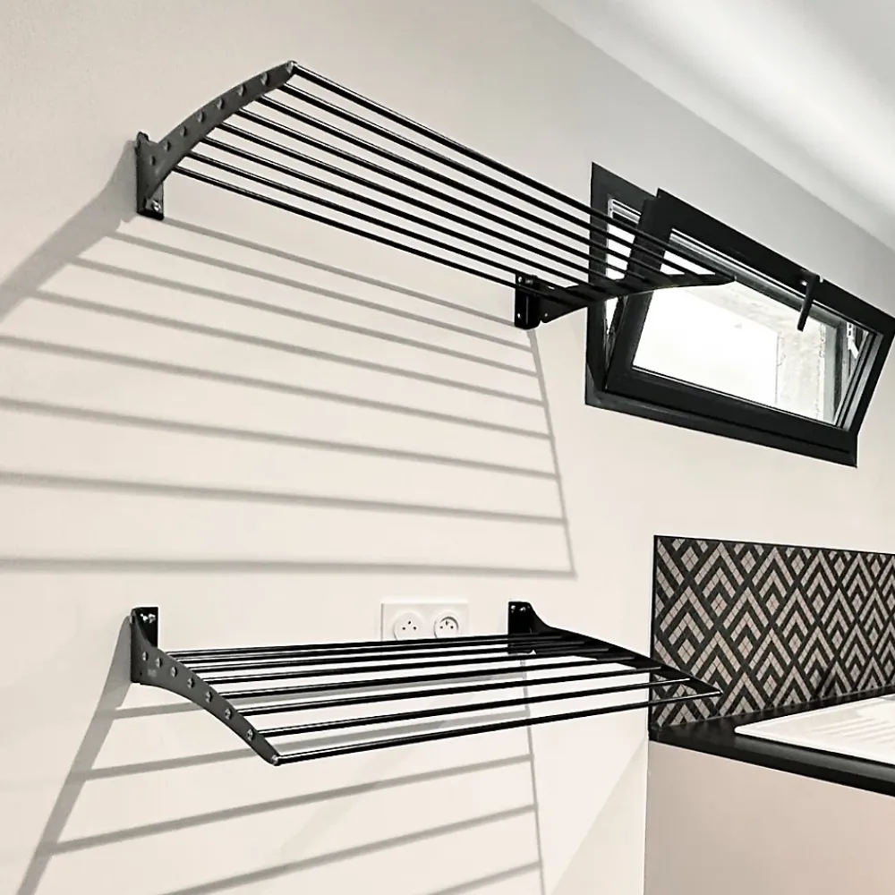 Foxydry Étendoir mural noir pliant alu 100x50x10cm bas Fold Down 100