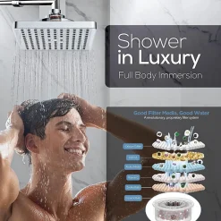 Pommeau De Douche, Flexible Et Barre De Douche|Deko Tete de Douche Pluie Anti Calcaire, 15CM Tete de Douche Haute Pression, Pommeau de Douche Fixe, Pommeau Carré Universelle