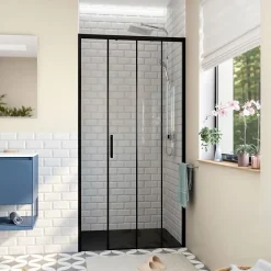 Swiss Aqua Technologies TEX BB Porte de douche 110x195cm coulissante anticalcaire avec profilés noir mat (SATTEXDBB110CT-SET)