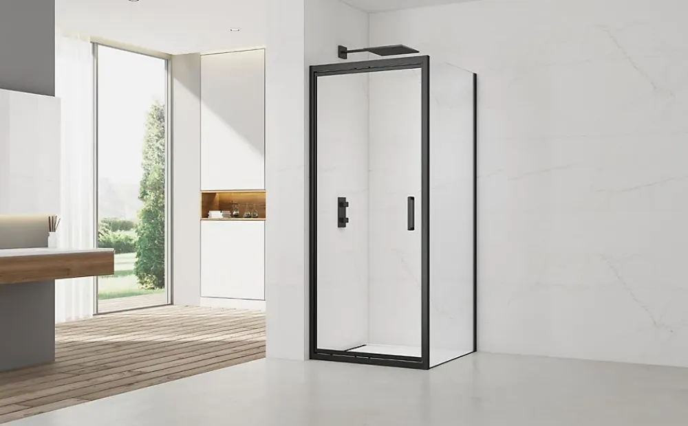 Swiss Aqua Technologies TEX-C ensemble porte compact/paroi 100x90cm anticalcaire avec profilés noir mat (SATTEXC100S90C)