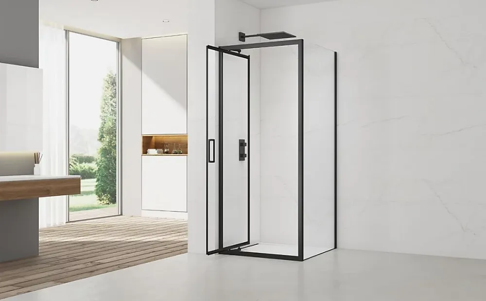 Swiss Aqua Technologies TEX-C ensemble porte compact/paroi 100x90cm anticalcaire avec profilés noir mat (SATTEXC100S90C)