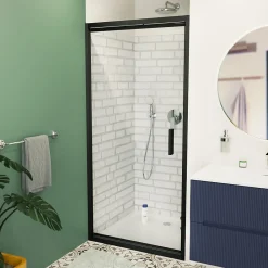 Swiss Aqua Technologies TEX-C Porte de douche 100x195cm ouverture gain de place anticalcaire avec profilés noir mat (SATTEXC100CT)