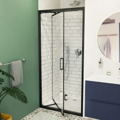 Swiss Aqua Technologies TEX-C Porte de douche 100x195cm ouverture gain de place anticalcaire avec profilés noir mat (SATTEXC100CT)