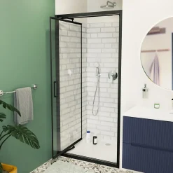 Swiss Aqua Technologies TEX-C Porte de douche 100x195cm ouverture gain de place anticalcaire avec profilés noir mat (SATTEXC100CT)