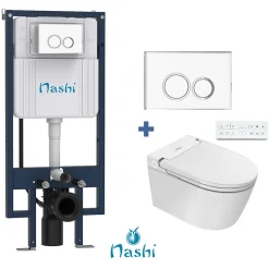 Wc Japonais|Nashi Toilette japonaise EOS suspendue avec bâti-support, WC lavant automatique, mural gamme supérieure