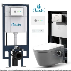 Nashi Toilette japonaise EOS suspendue avec bâti-support, WC lavant automatique, gamme supérieure