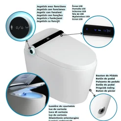 Nashi Toilette japonaise YAIZA PLUS SORTIE VERTICALE, WC lavant automatique, ouverture et fermeture automatiques couvercle siège