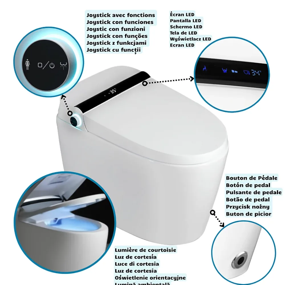 Nashi Toilette japonaise YAIZA PLUS SORTIE VERTICALE, WC lavant automatique, ouverture et fermeture automatiques couvercle siège
