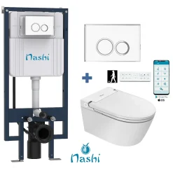 Nashi Toilette japonaise EOS PRO suspendue avec bâti-support, WC lavant automatique, gamme supérieure