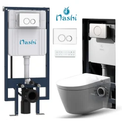 Wc Japonais|Nashi Toilette japonaise EOS suspendue avec bâti-support, WC lavant automatique, gamme supérieure